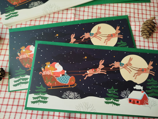 Cartes longues Lot de 2 cartes de vœux – Le traîneau du Père Noël