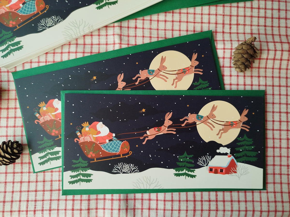 Cartes longues Lot de 2 cartes de vœux – Le traîneau du Père Noël