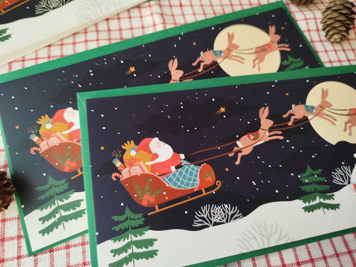 Cartes longues Lot de 2 cartes de vœux – Le traîneau du Père Noël