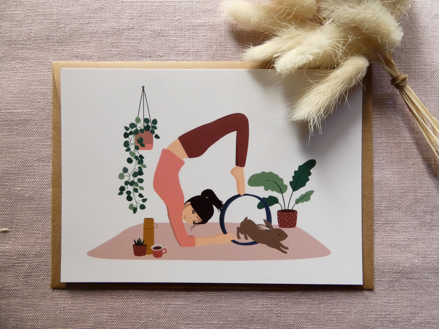 Carte postale "Yoga avec mon lapin"