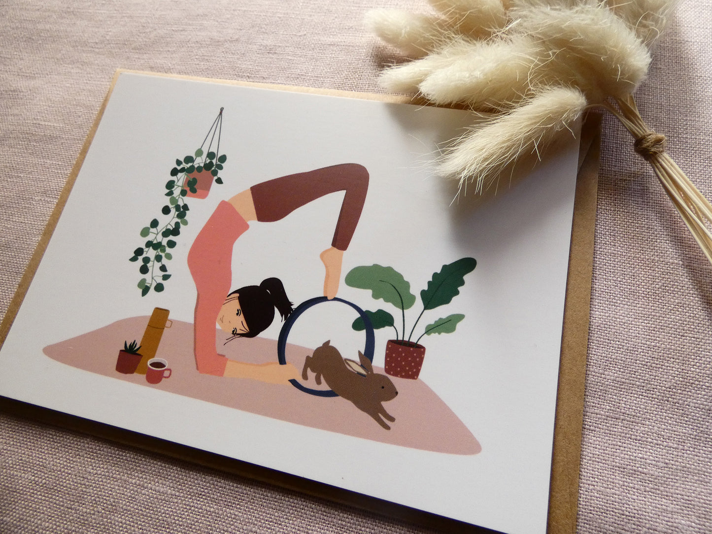 Carte postale "Yoga avec mon lapin"