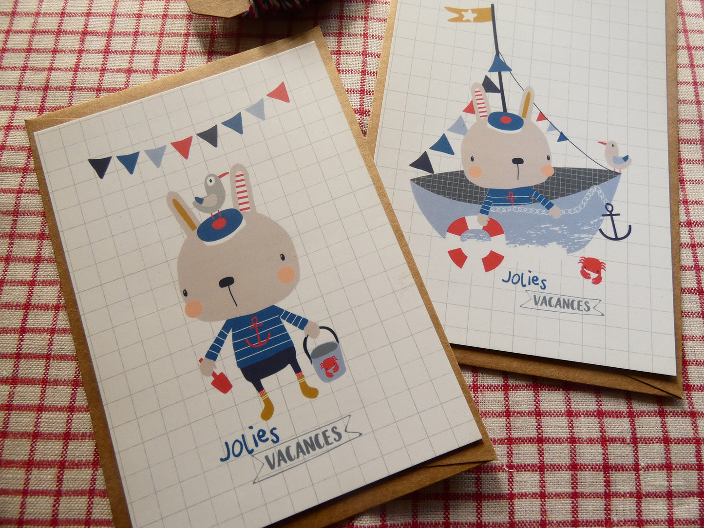 Lot de 2 cartes postales "Jolies vacances"