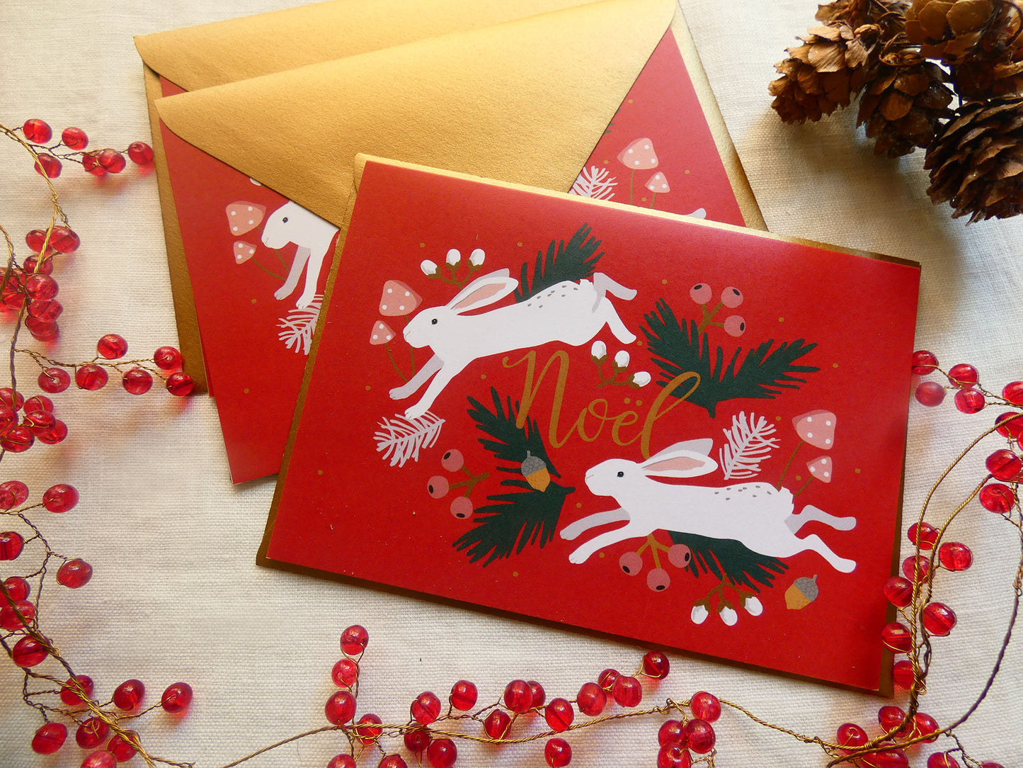 Cartes lapin blanc de Noël