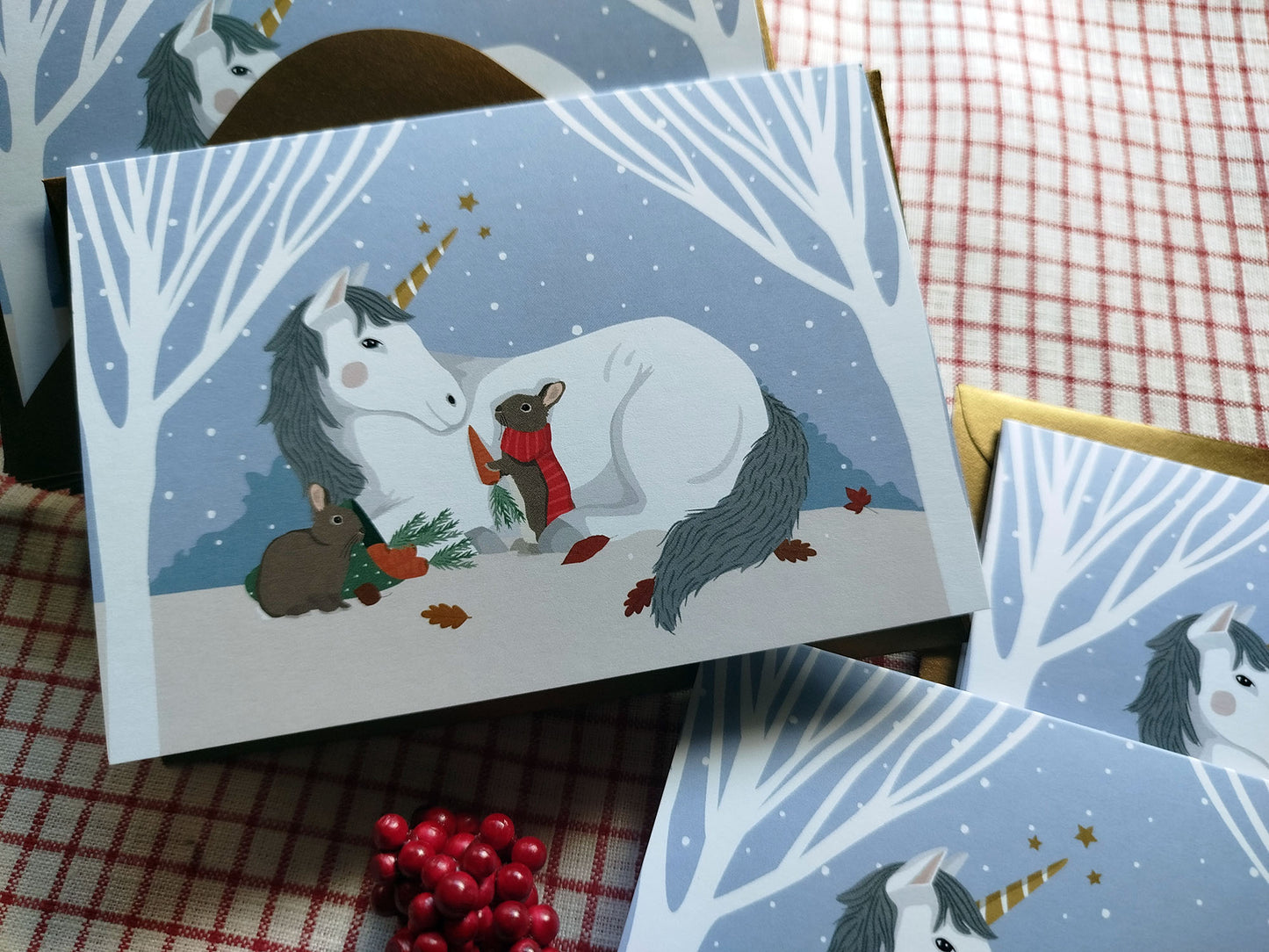 Cartes de voeux "Licorne de Noël"