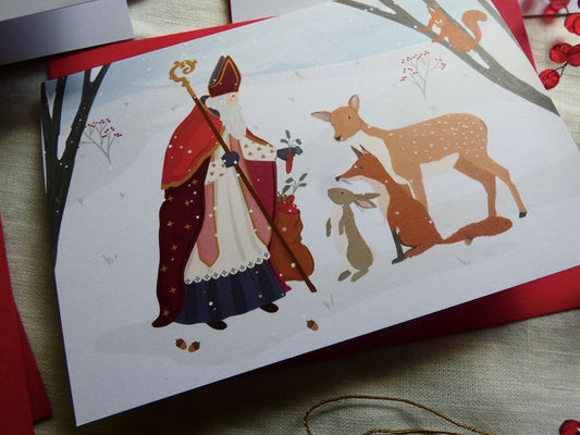 Carte de vœux "Saint Nicolas sous la neige"