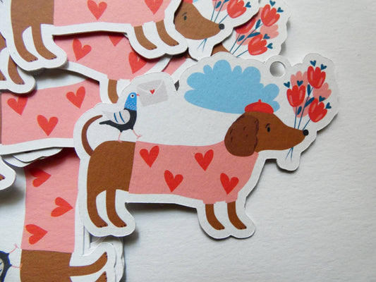 Etiquettes cadeau Teckel amoureux.